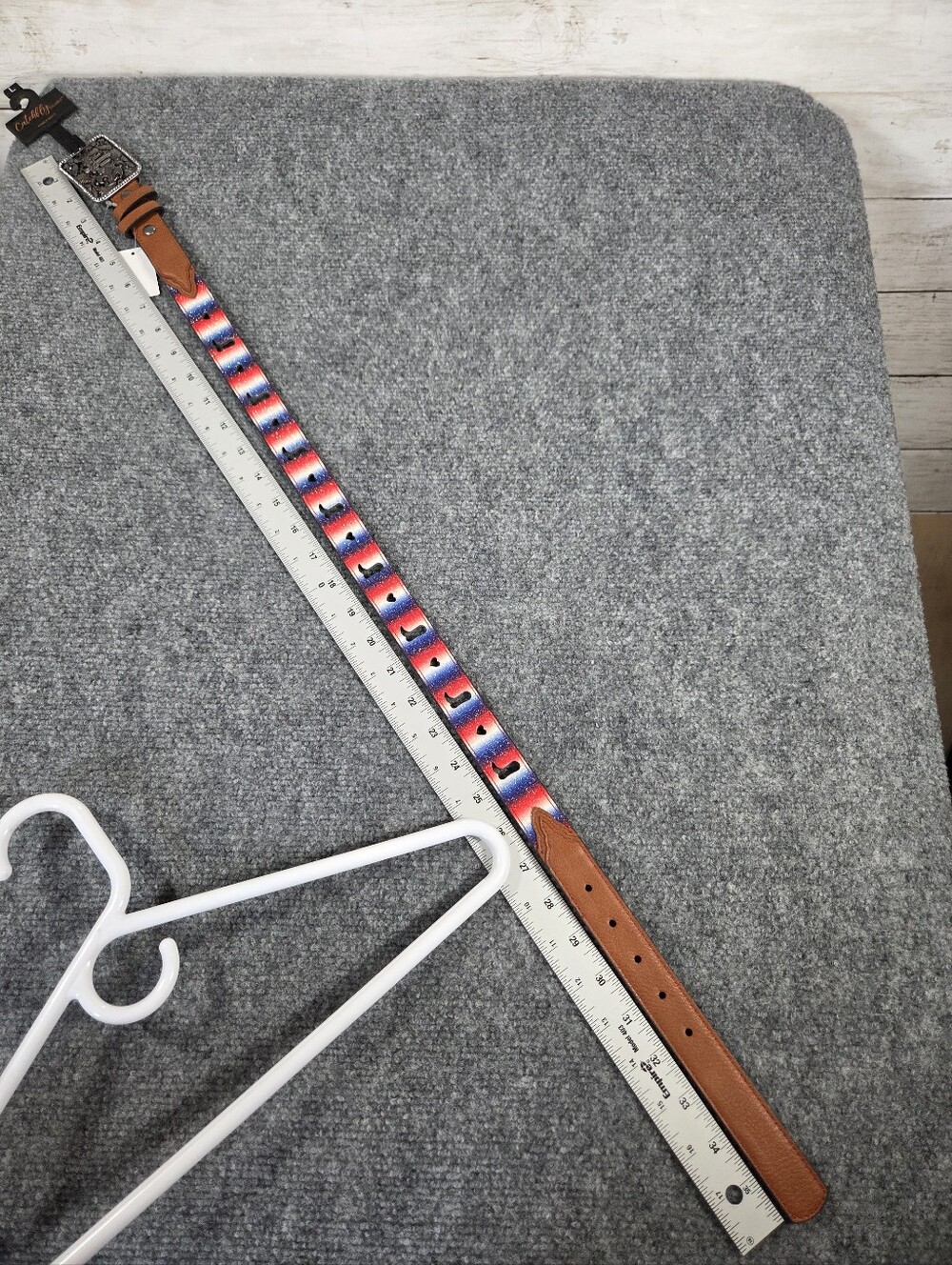 Catchfly Studio Girls Belt Size L Western Cactus Rhinestone Buckle Red Blue Faux - Picture 9 of 10